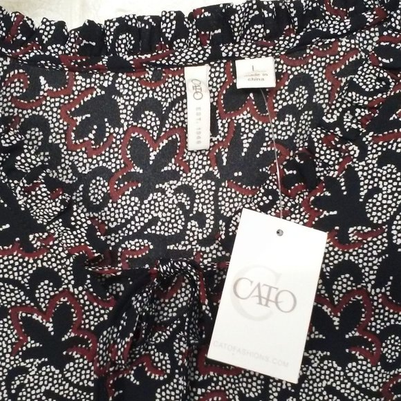 NWT CATO Boho tunic top Sz-L Black lace ruffles - Picture 8 of 12